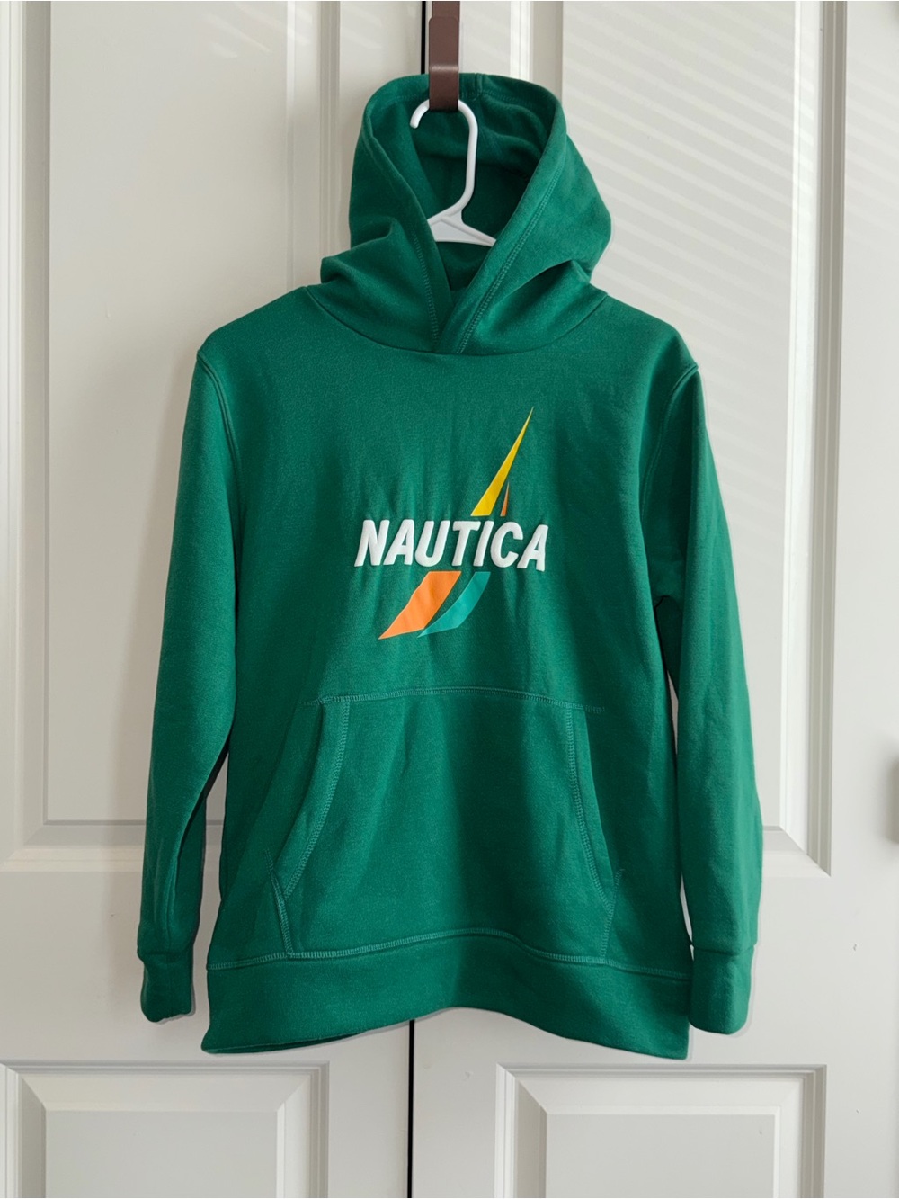 Nautica Boy’s Green Hooded Sweatshirt with Multicolor Logo